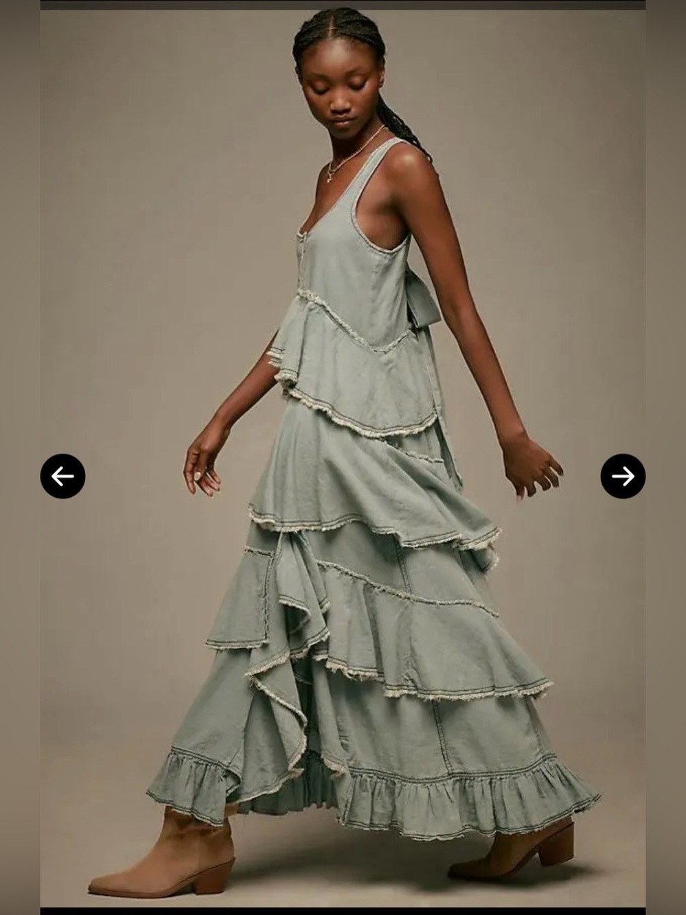 Pilcro Anthropologie Tiered Ruffle Denim Midi Dress Blue Boho Western L - Picture 3 of 7